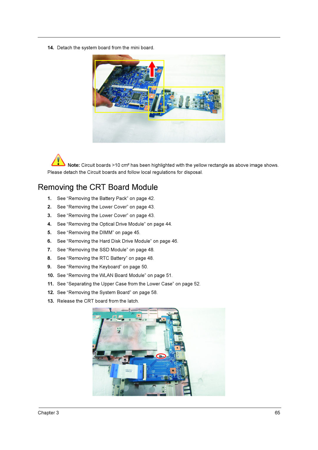 Aspire Digital 5410T, 5810TZ, 5810TG manual Removing the CRT Board Module 