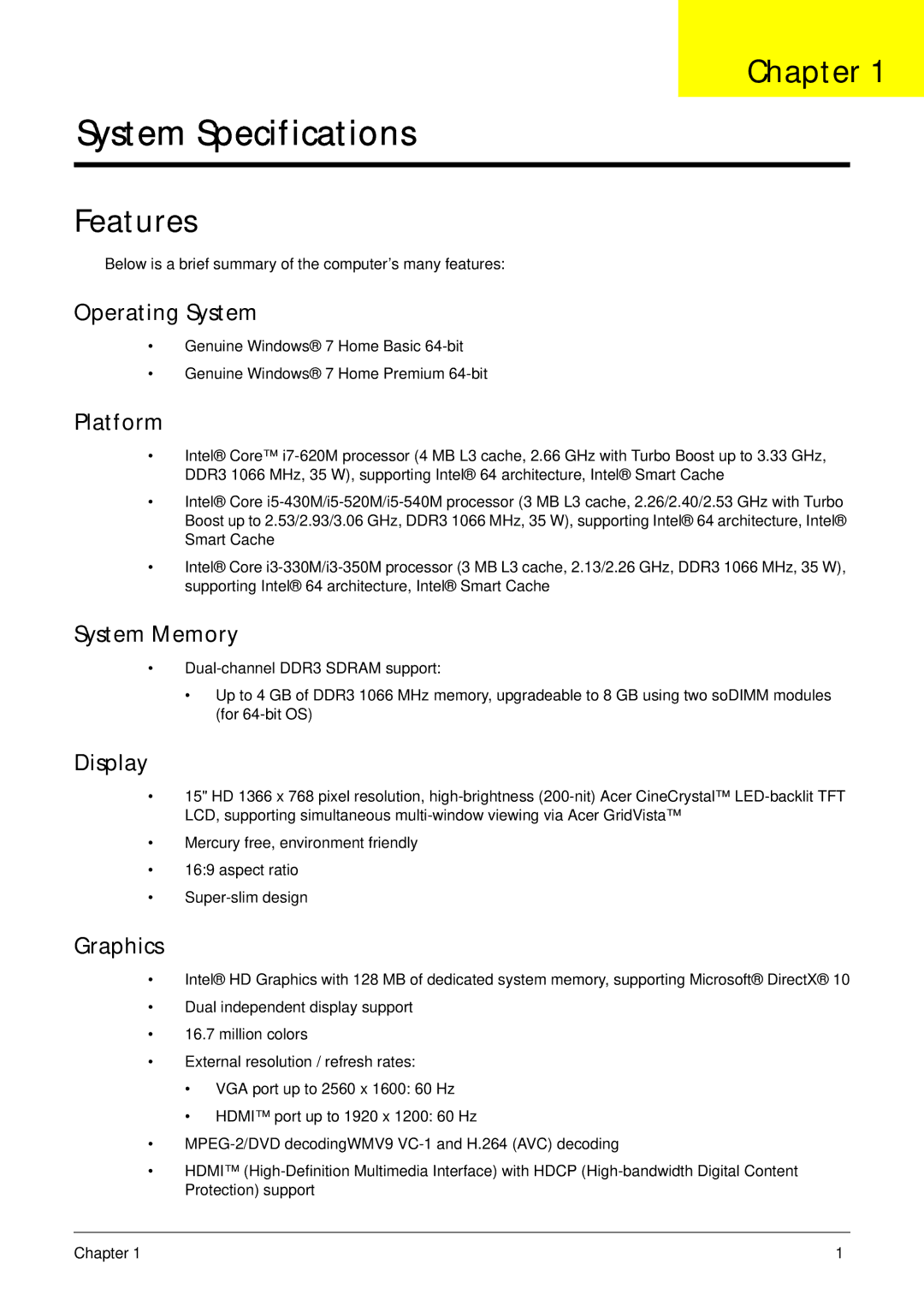 Aspire Digital 5820T manual Chapter, Features 