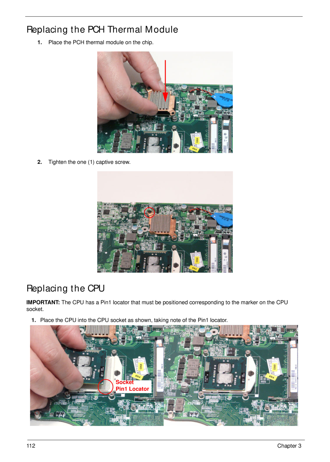 Aspire Digital 5820T manual Replacing the PCH Thermal Module, Replacing the CPU 