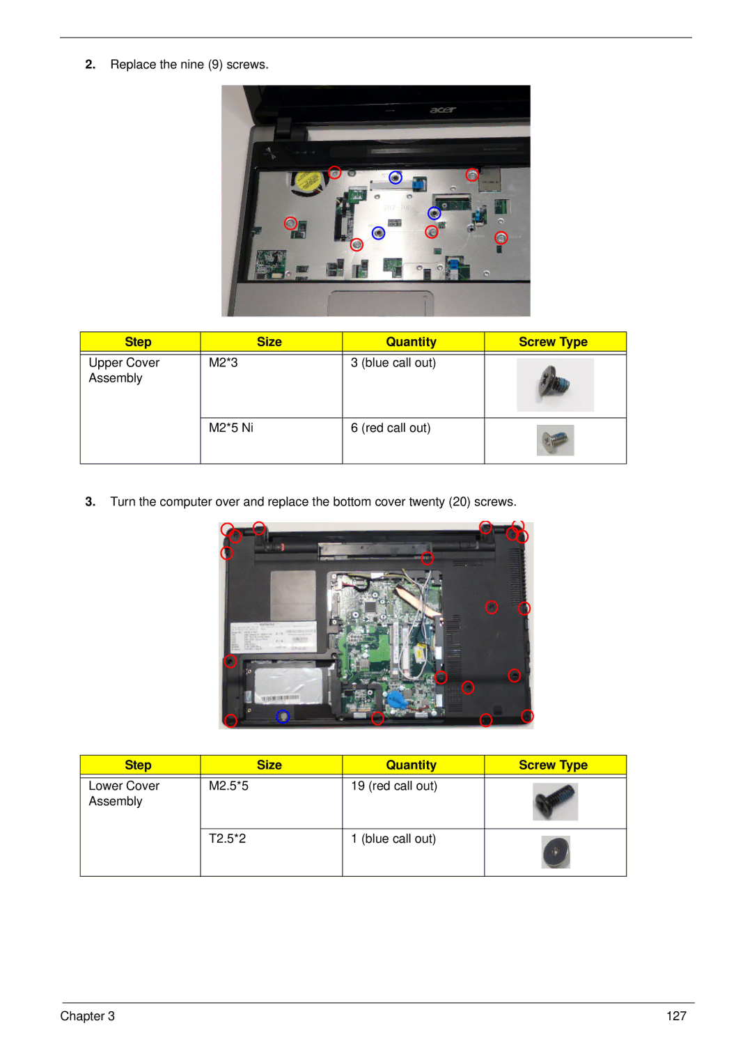 Aspire Digital 5820T manual Replace the nine 9 screws 