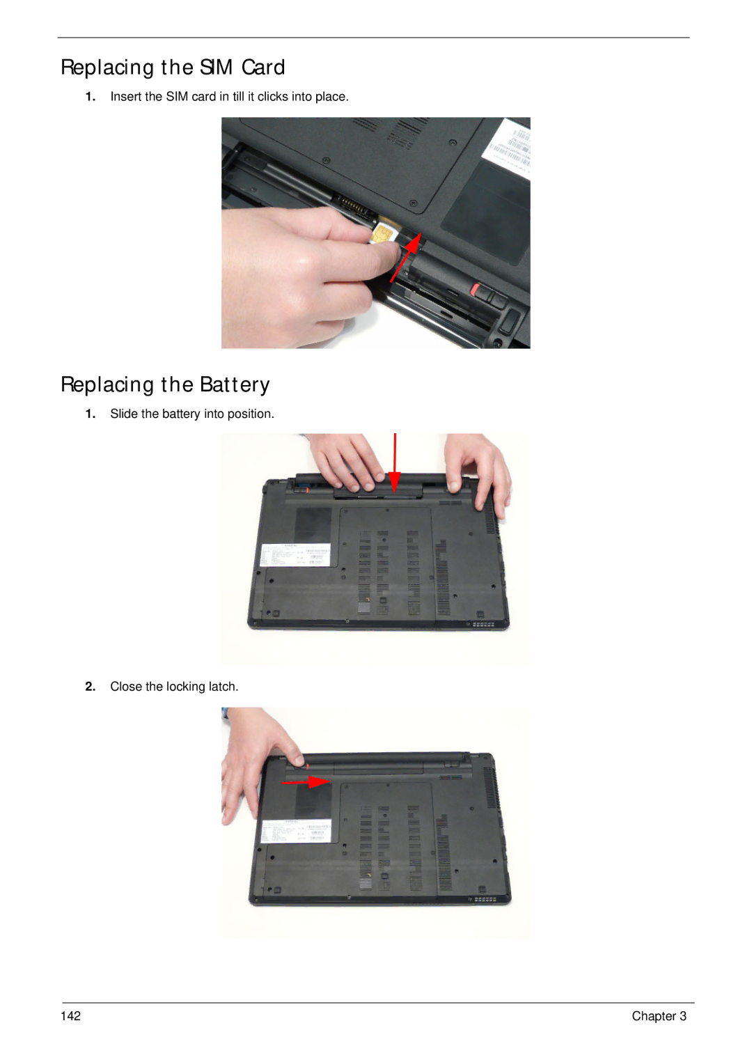 Aspire Digital 5820T manual Replacing the SIM Card, Replacing the Battery 