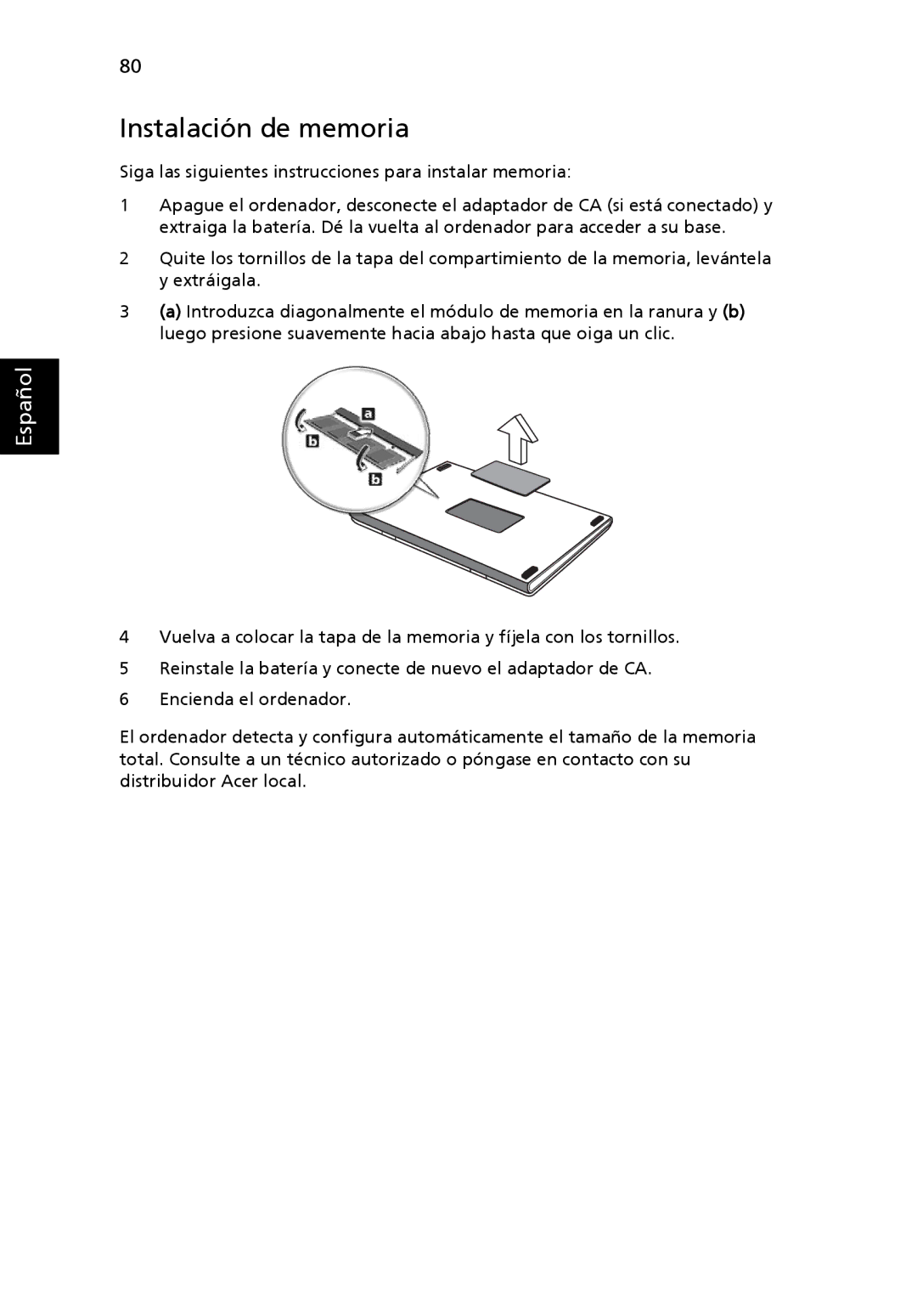 Aspire Digital 5920G manual Instalación de memoria 