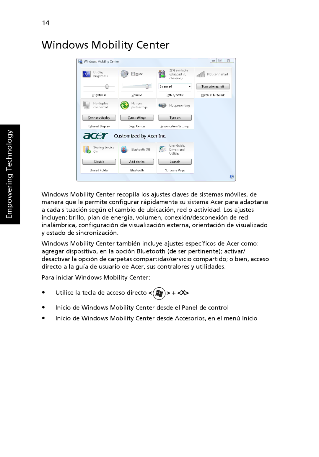 Aspire Digital 5920G manual Windows Mobility Center 