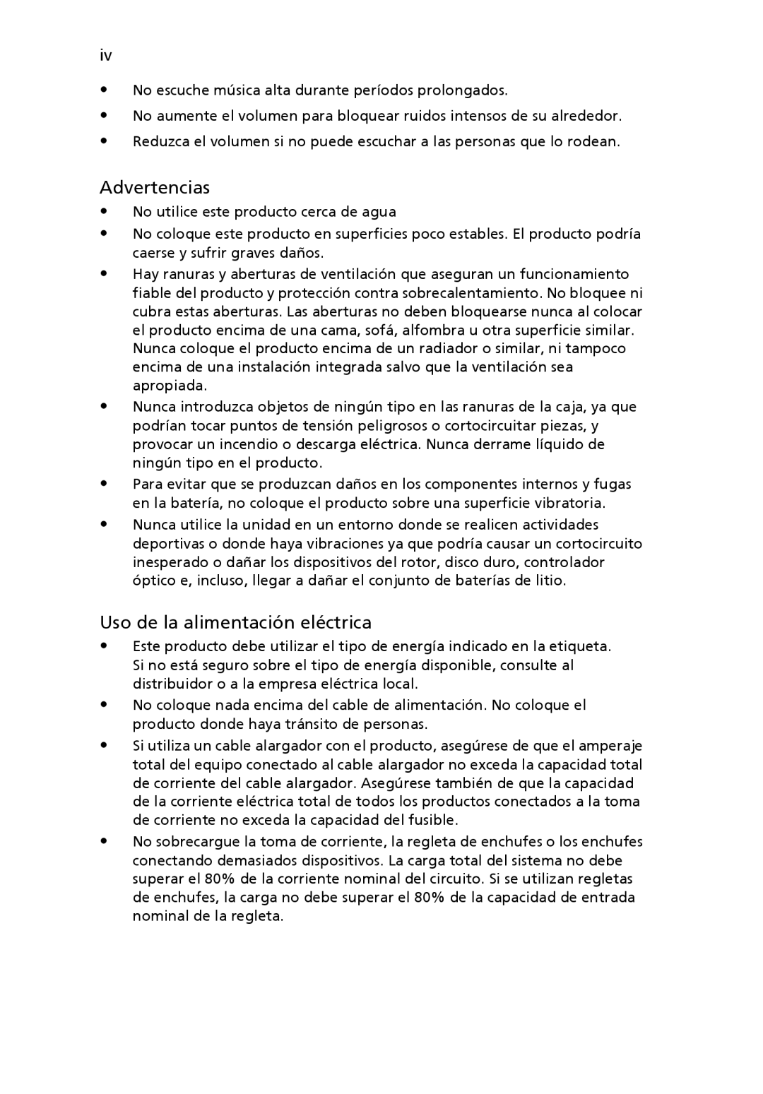 Aspire Digital 5920G manual Advertencias, Uso de la alimentación eléctrica 