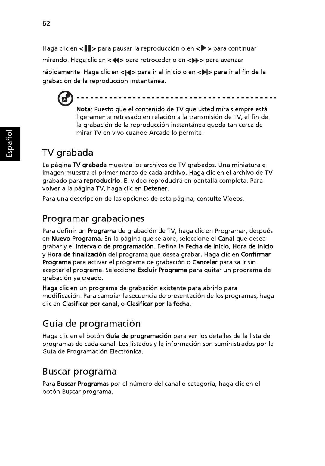 Aspire Digital 5920G manual TV grabada, Programar grabaciones, Guía de programación, Buscar programa 