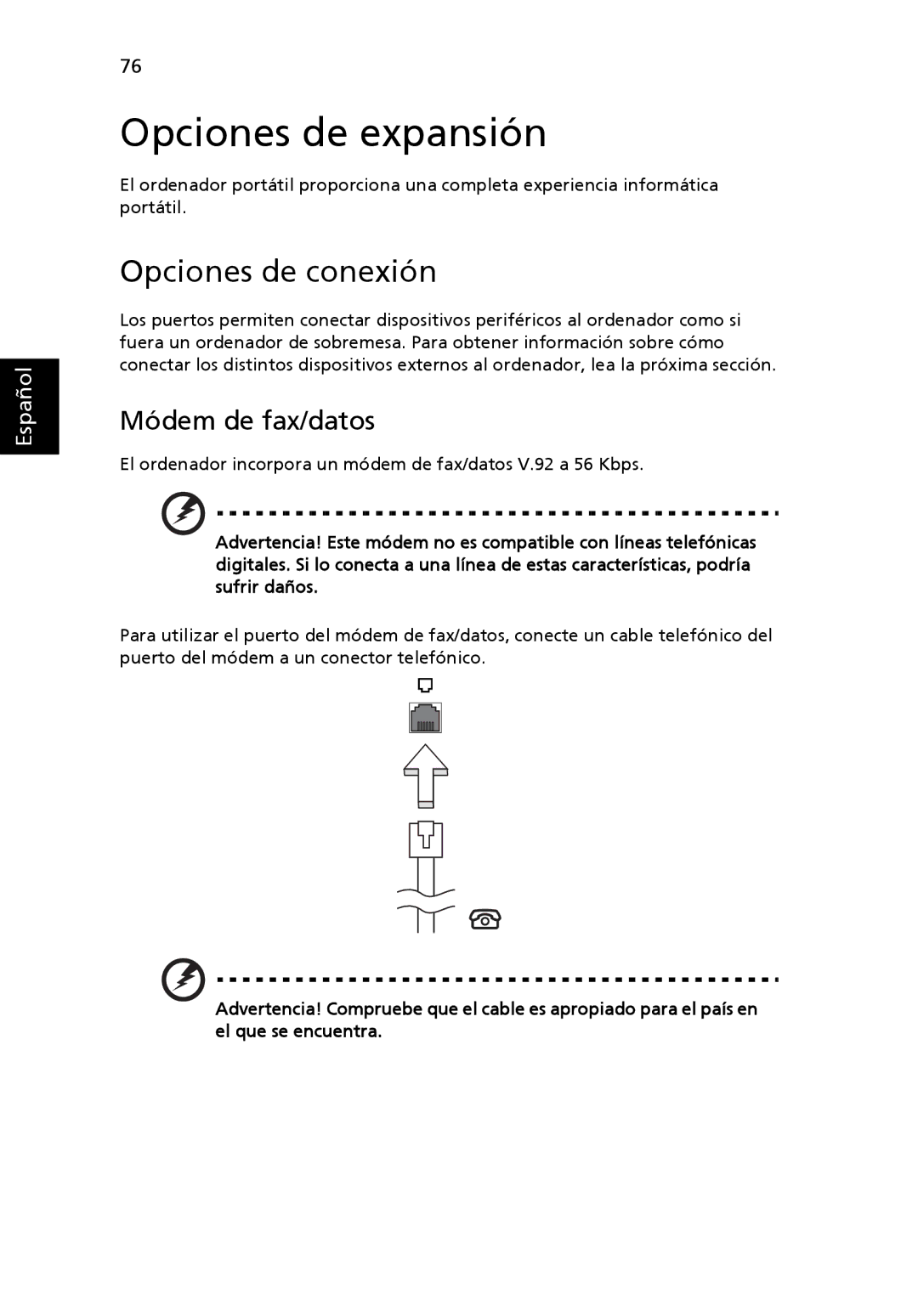 Aspire Digital 5920G manual Opciones de expansión, Opciones de conexión, Módem de fax/datos 