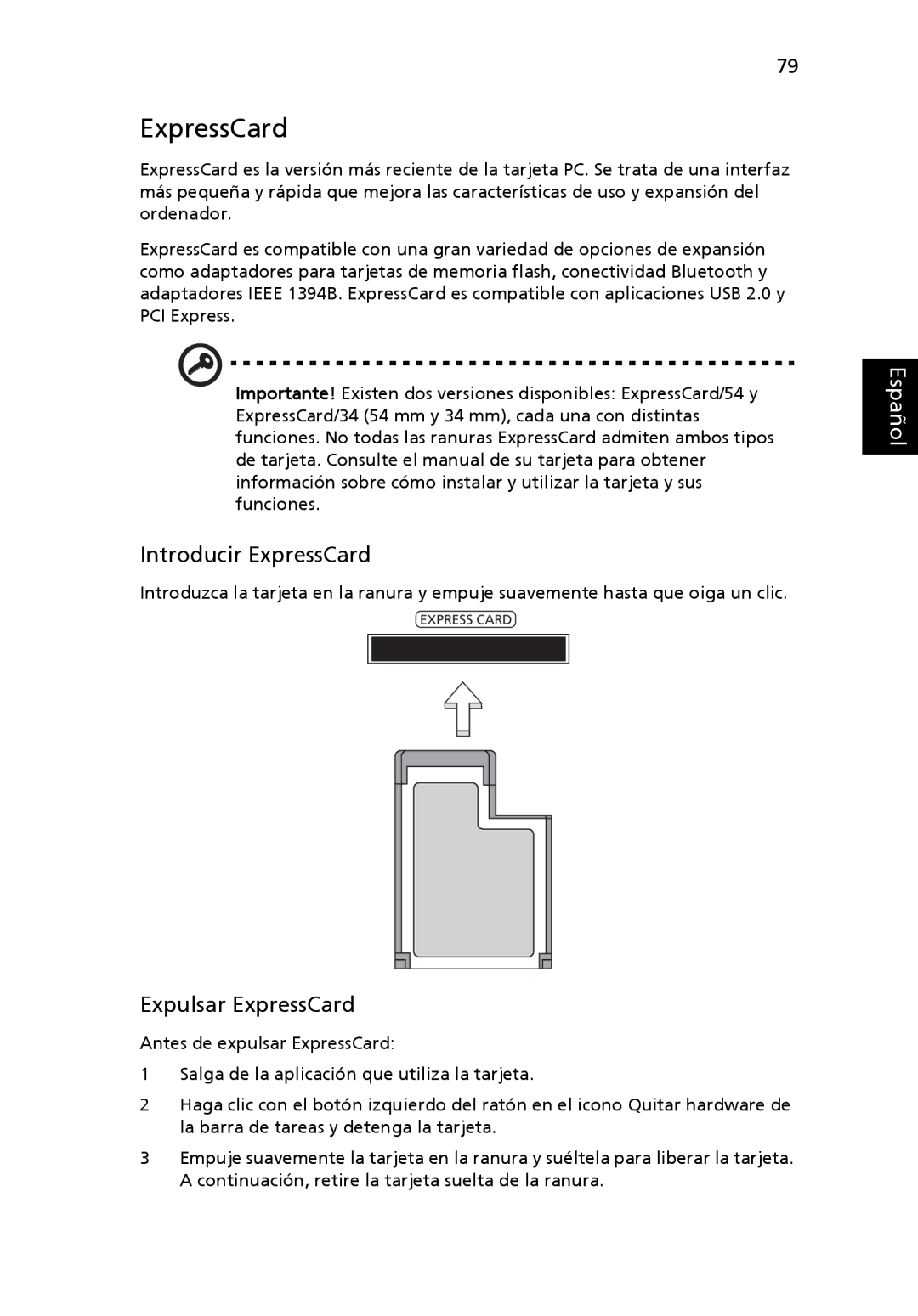 Aspire Digital 5920G manual Introducir ExpressCard, Expulsar ExpressCard 