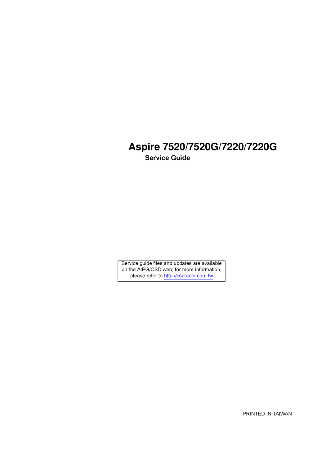 Aspire Digital manual Aspire 7520/7520G/7220/7220G, Service Guide 