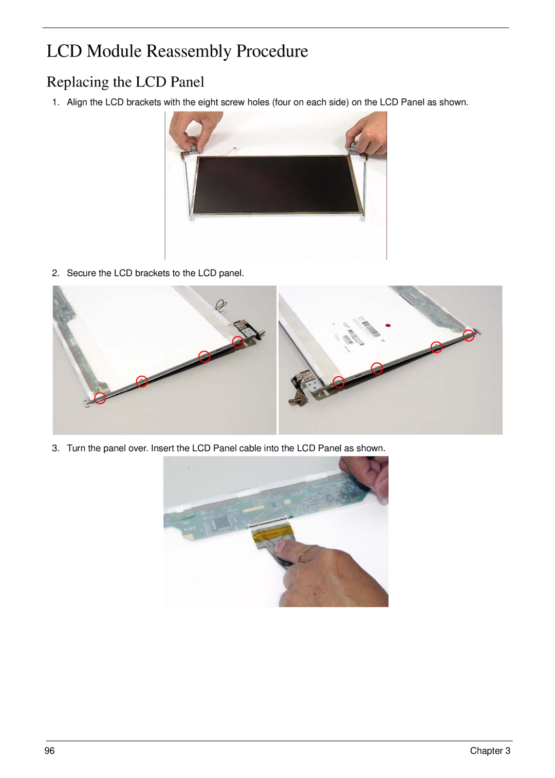 Aspire Digital 7730G manual LCD Module Reassembly Procedure, Replacing the LCD Panel 