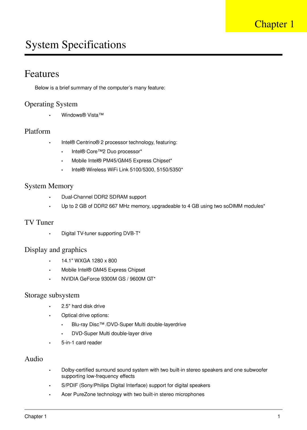 Aspire Digital 7730G manual Chapter, Features 