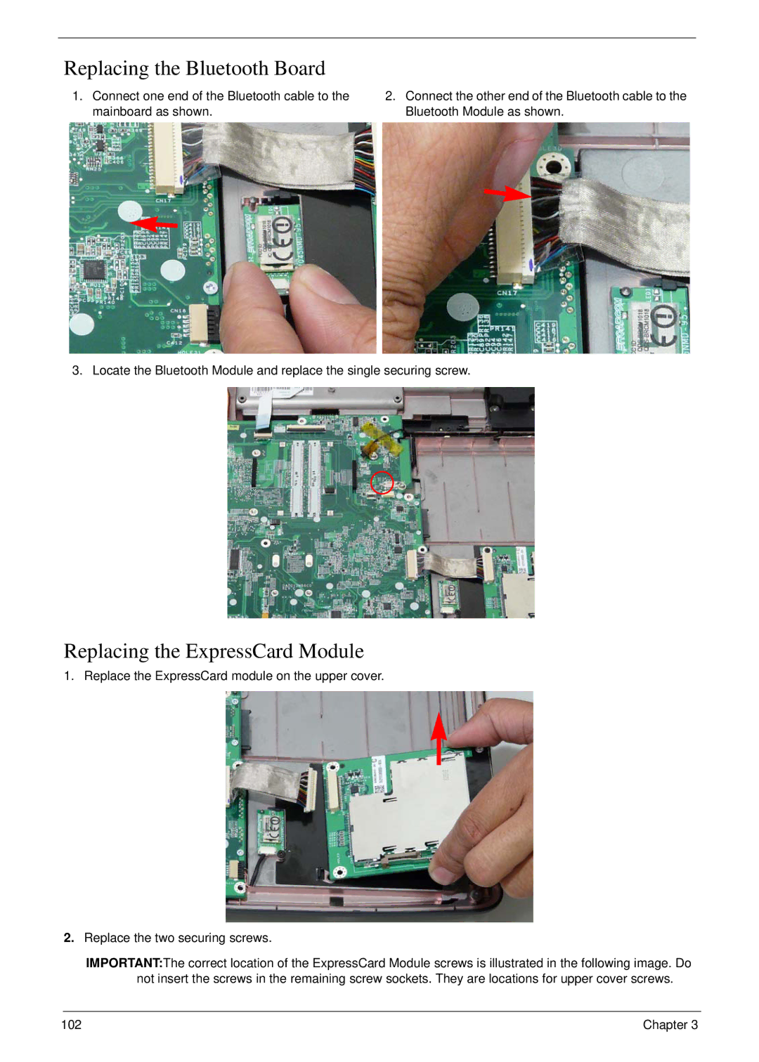 Aspire Digital 7730G manual Replacing the Bluetooth Board, Replacing the ExpressCard Module 