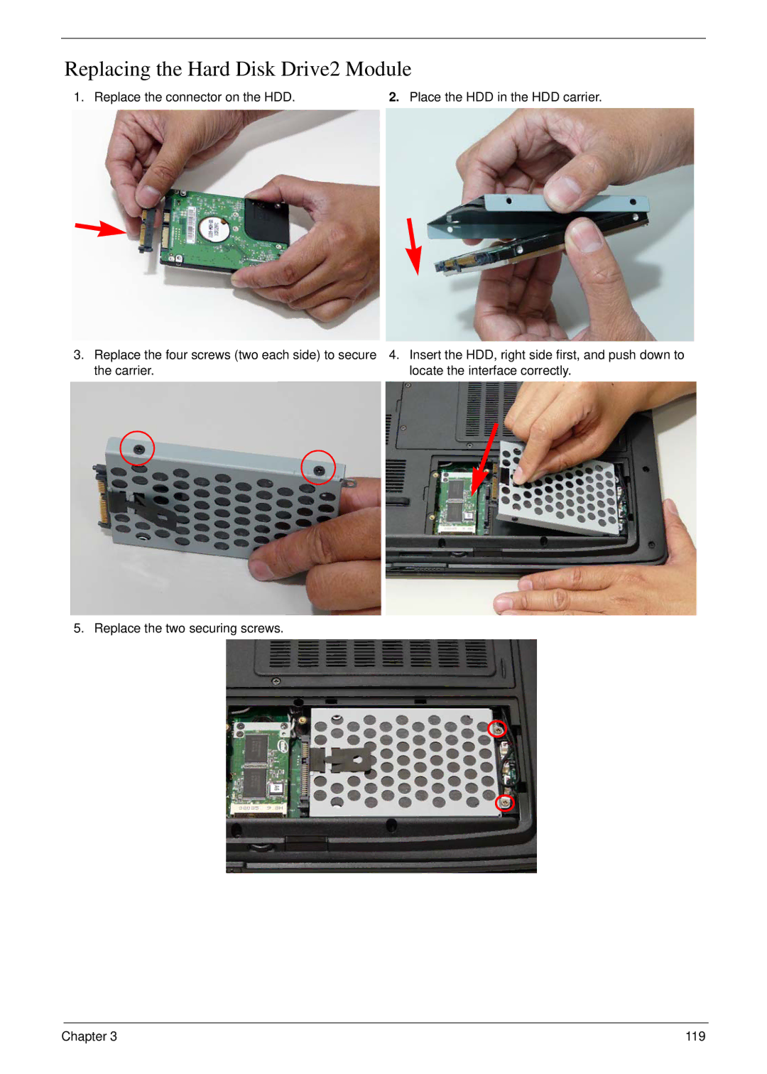 Aspire Digital 7730G manual Replacing the Hard Disk Drive2 Module 