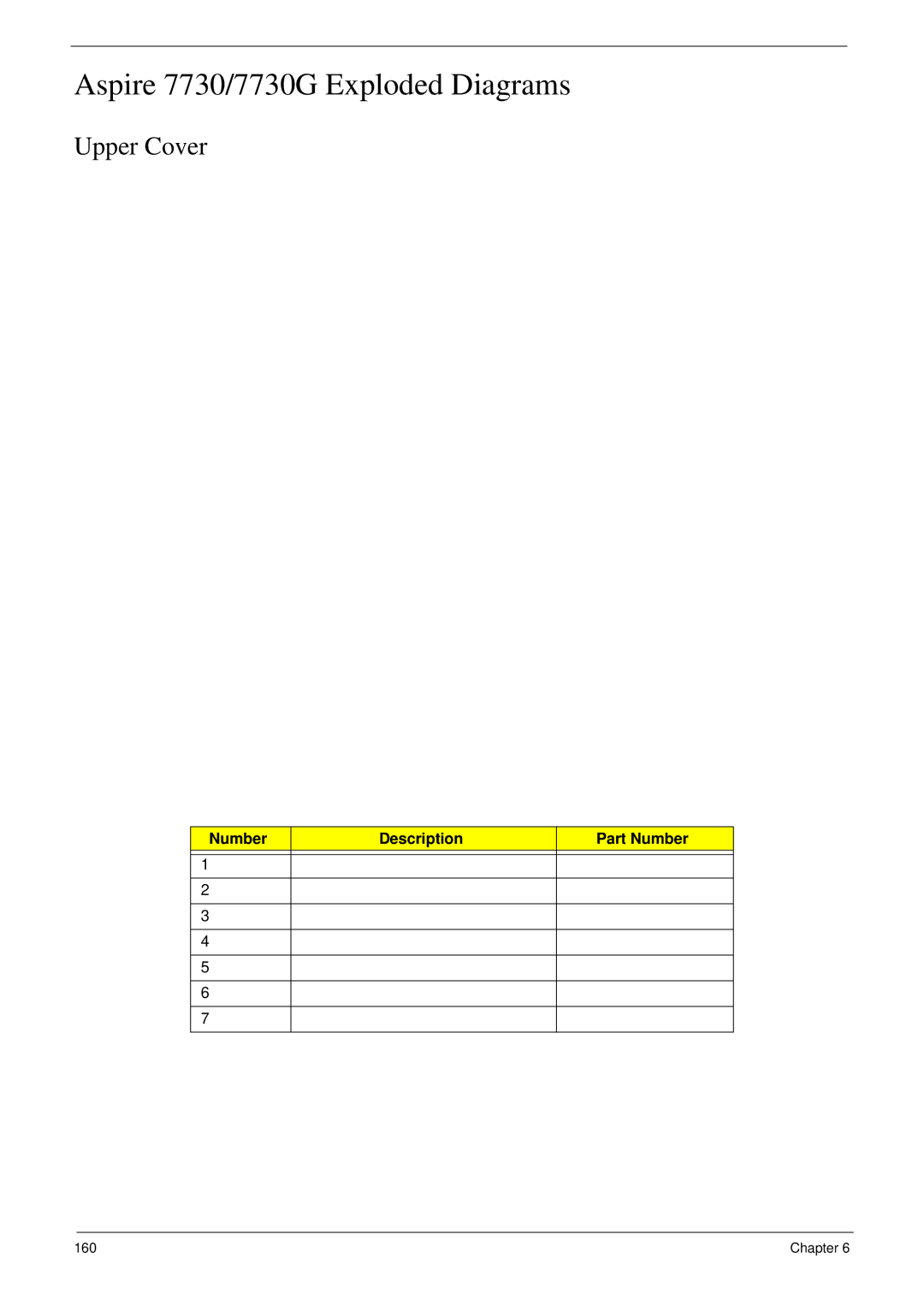Aspire Digital manual Aspire 7730/7730G Exploded Diagrams, Upper Cover, Number Description Part Number 