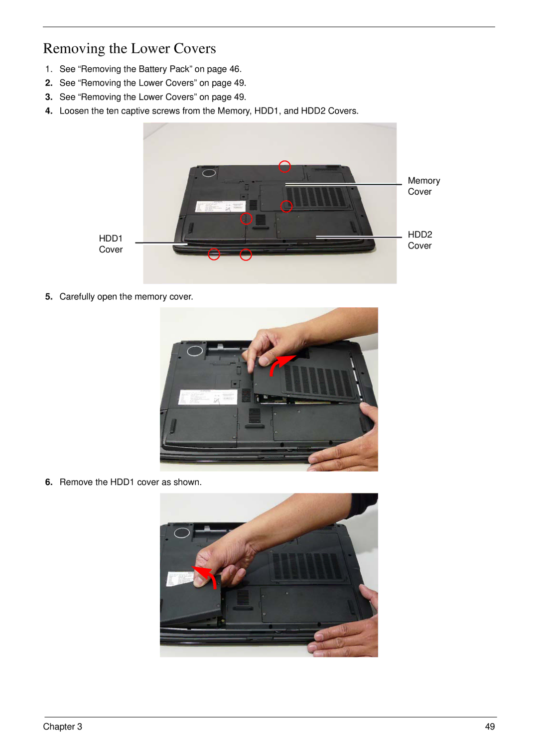 Aspire Digital 7730G manual Removing the Lower Covers, HDD1 