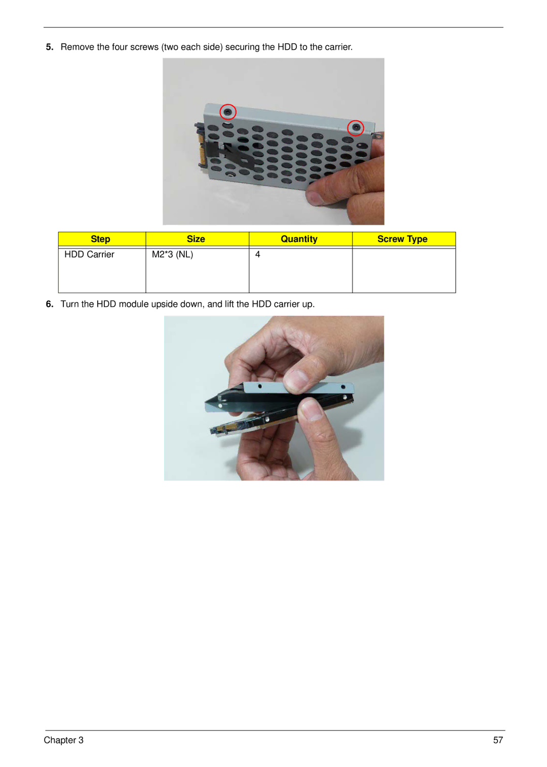 Aspire Digital 7730G manual Step Size Quantity Screw Type HDD Carrier M2*3 NL 