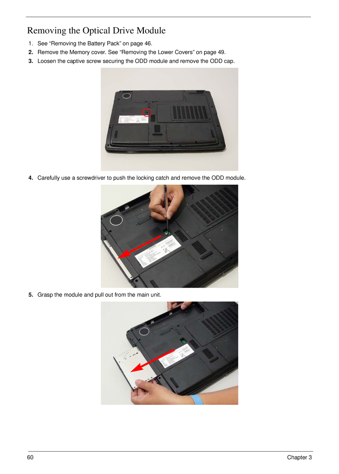 Aspire Digital 7730G manual Removing the Optical Drive Module 