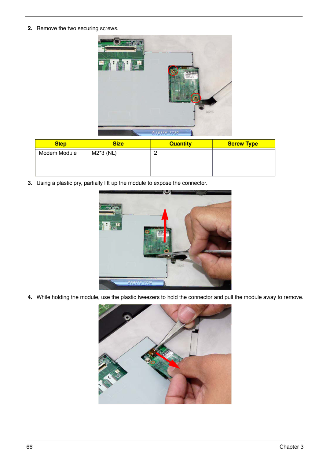 Aspire Digital 7730G manual Step Size Quantity Screw Type Modem Module M2*3 NL 