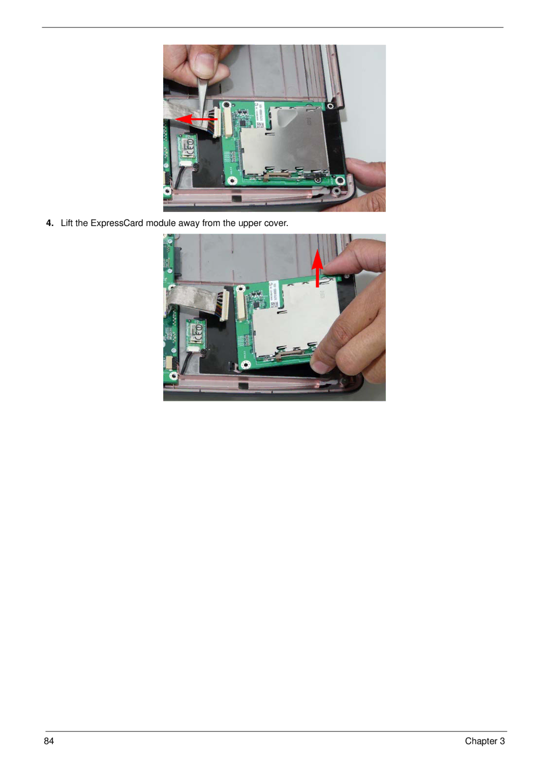 Aspire Digital 7730G manual Lift the ExpressCard module away from the upper cover 