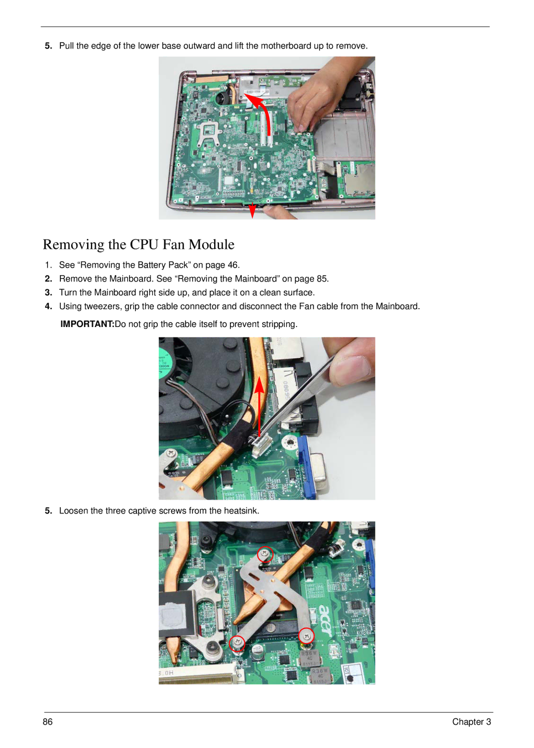 Aspire Digital 7730G manual Removing the CPU Fan Module 