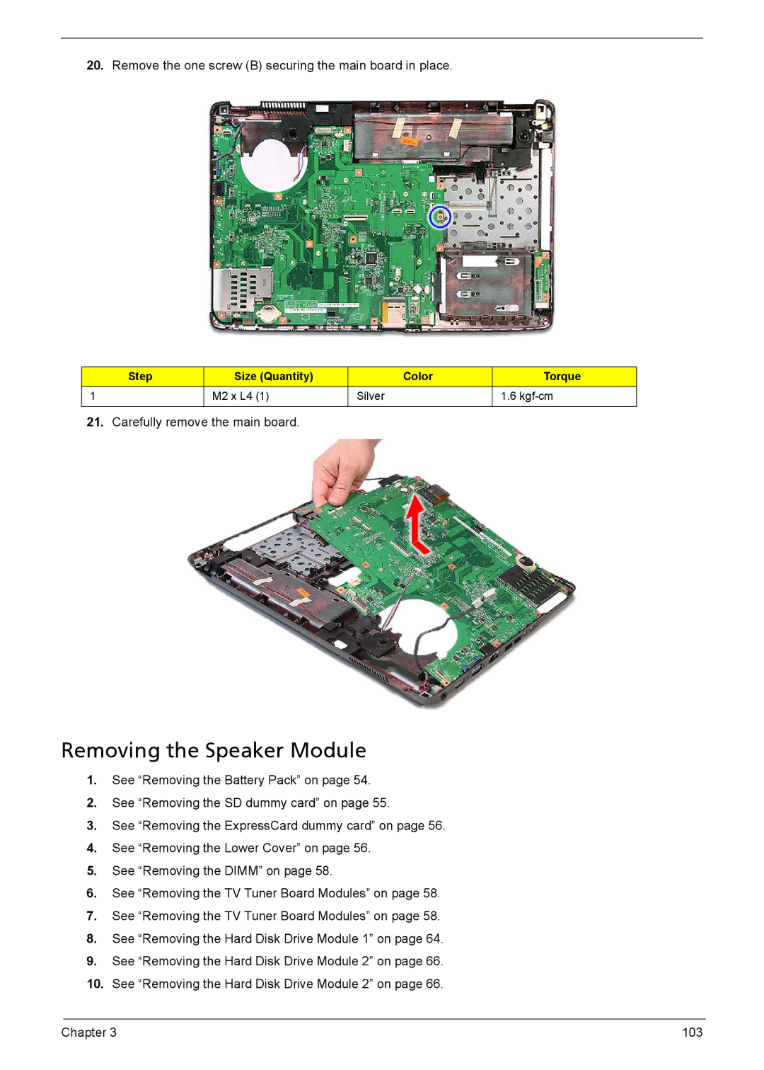 Aspire Digital 8735ZG, 8735G manual Removing the Speaker Module 