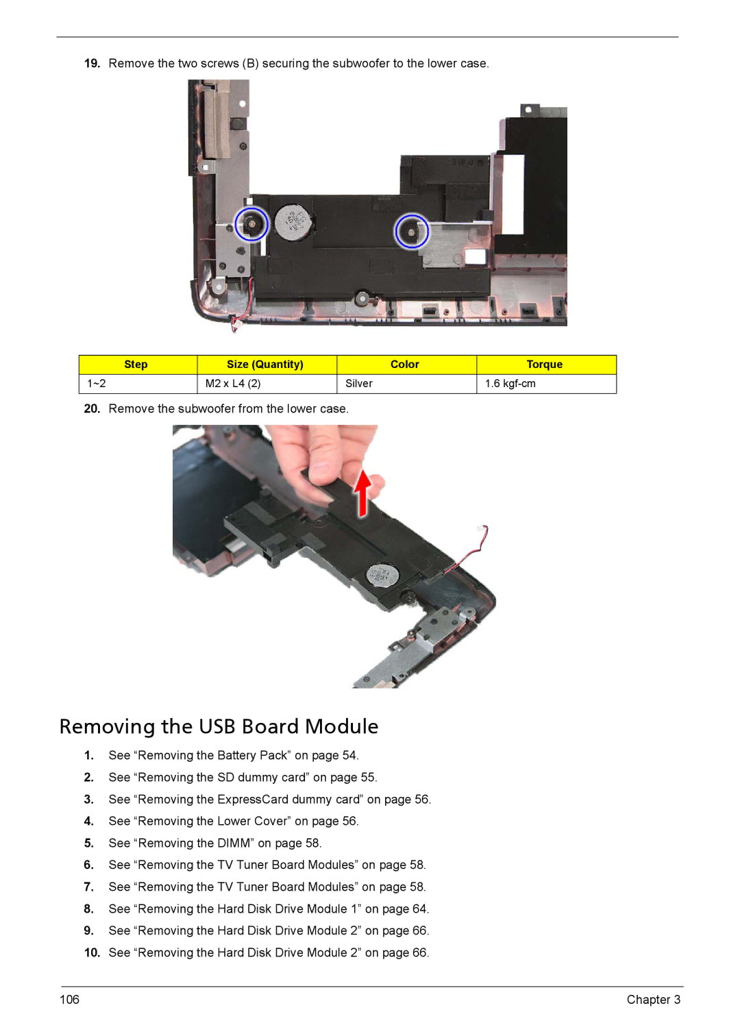 Aspire Digital 8735ZG, 8735G manual Removing the USB Board Module 