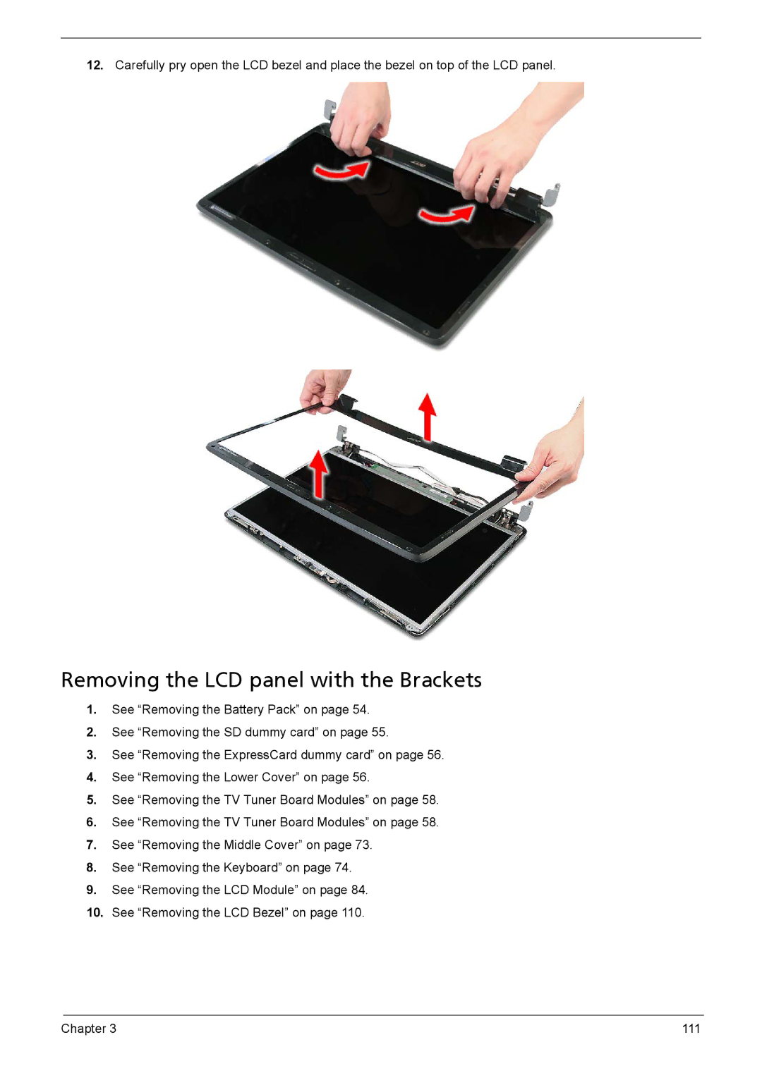 Aspire Digital 8735G, 8735ZG manual Removing the LCD panel with the Brackets 