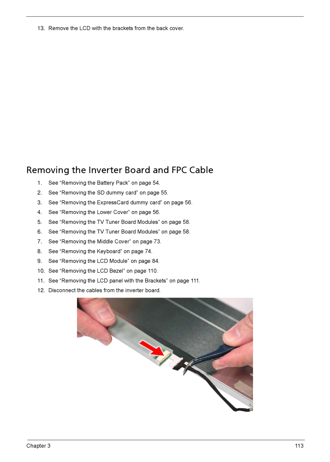 Aspire Digital 8735ZG, 8735G manual Removing the Inverter Board and FPC Cable 