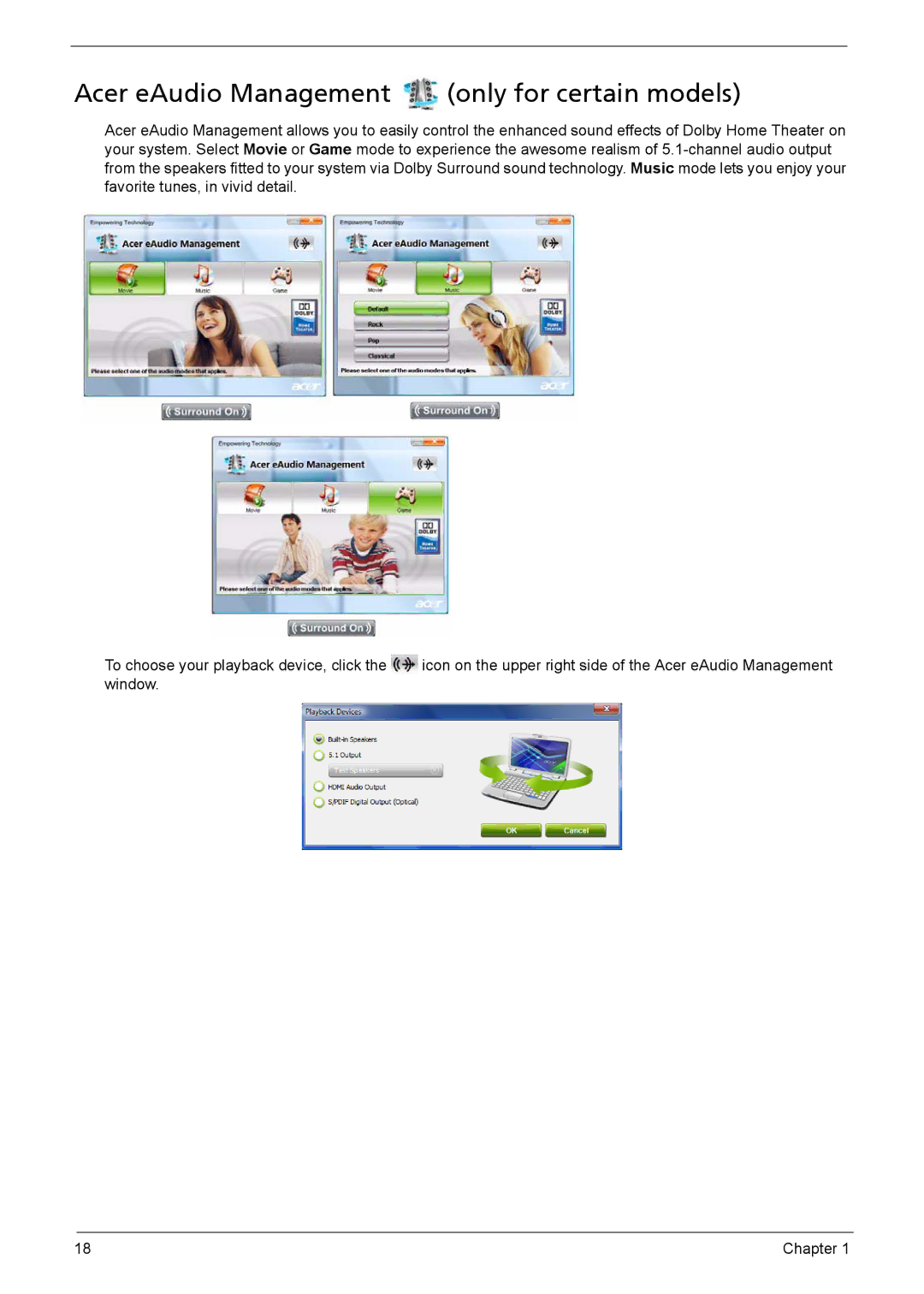 Aspire Digital 8735ZG, 8735G manual Acer eAudio Management only for certain models 