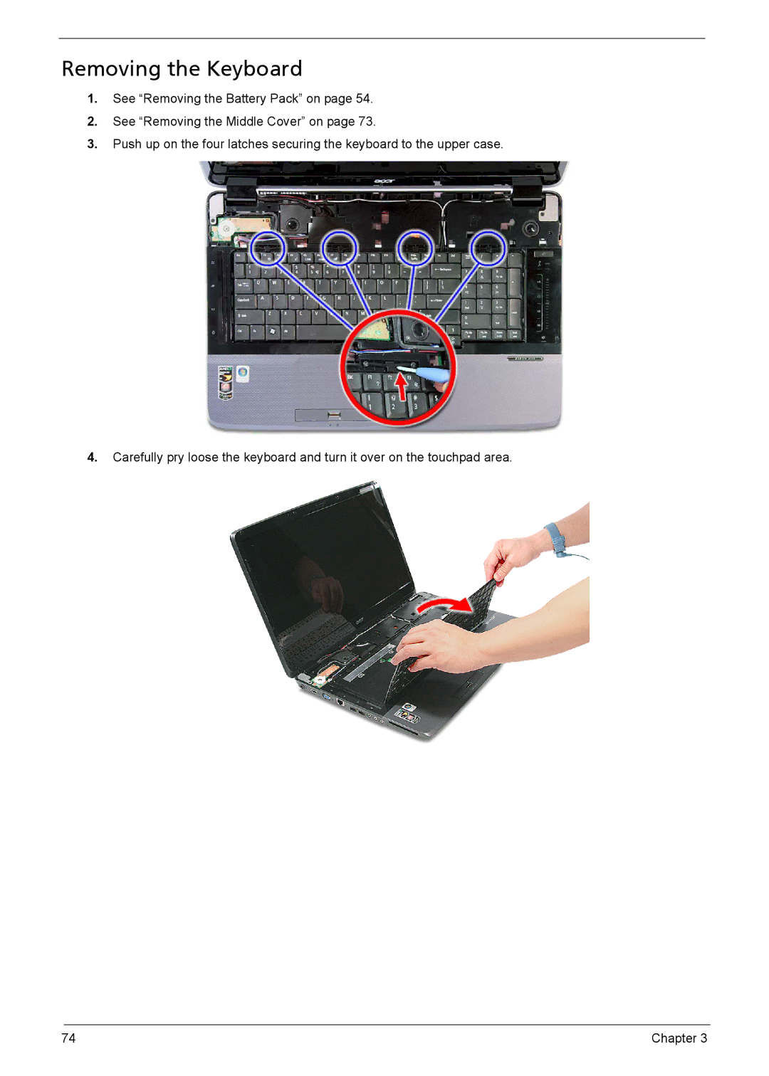 Aspire Digital 8735ZG, 8735G manual Removing the Keyboard 