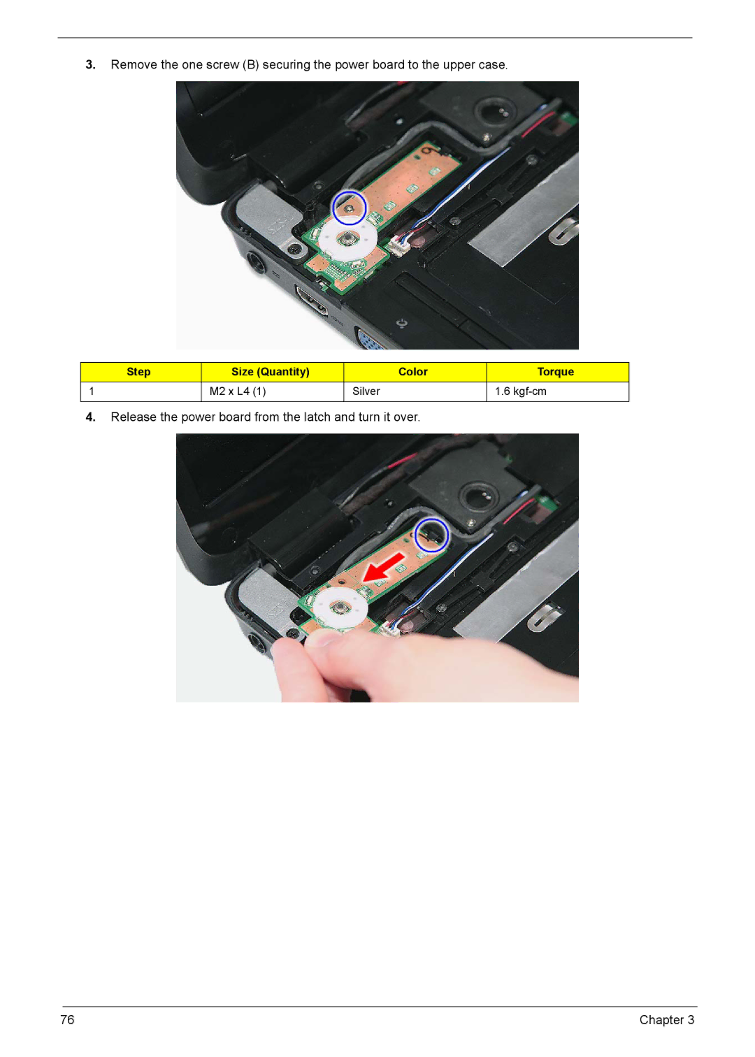 Aspire Digital 8735ZG, 8735G manual Release the power board from the latch and turn it over 