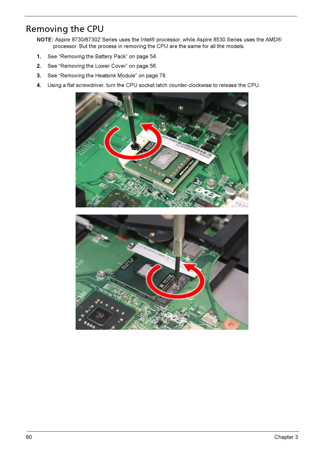 Aspire Digital 8735ZG, 8735G manual Removing the CPU 