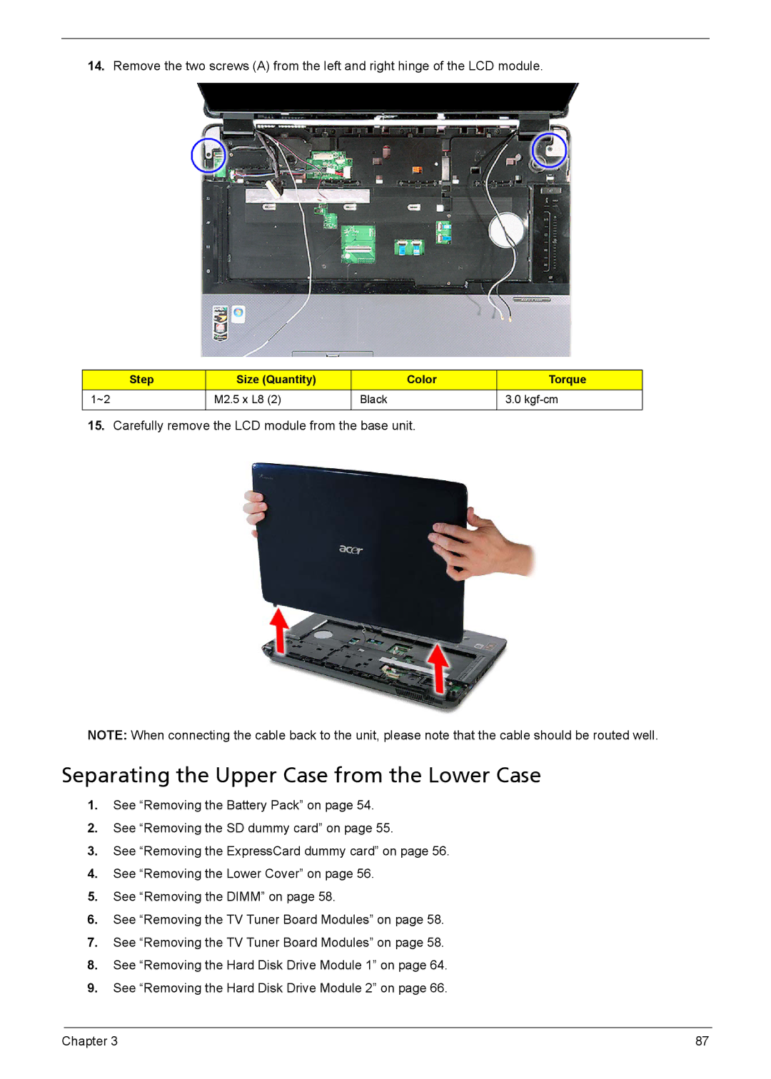 Aspire Digital 8735G, 8735ZG manual Separating the Upper Case from the Lower Case 