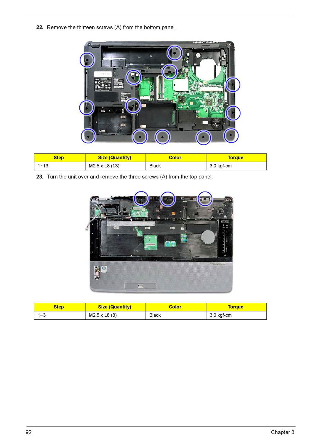 Aspire Digital 8735ZG, 8735G manual Remove the thirteen screws a from the bottom panel 