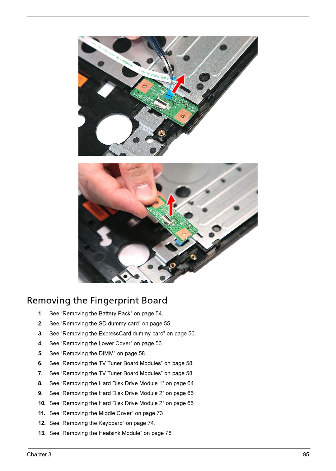 Aspire Digital 8735ZG, 8735G manual Removing the Fingerprint Board 