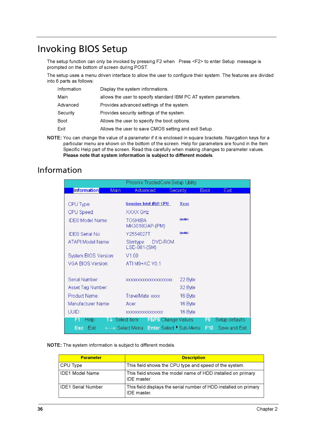 Aspire Digital 8930 manual Invoking Bios Setup, Information 