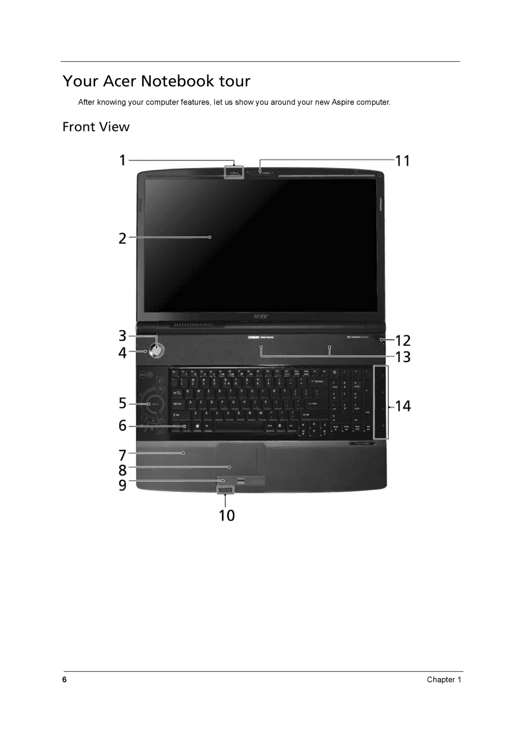 Aspire Digital 8930Q manual Your Acer Notebook tour, Front View 