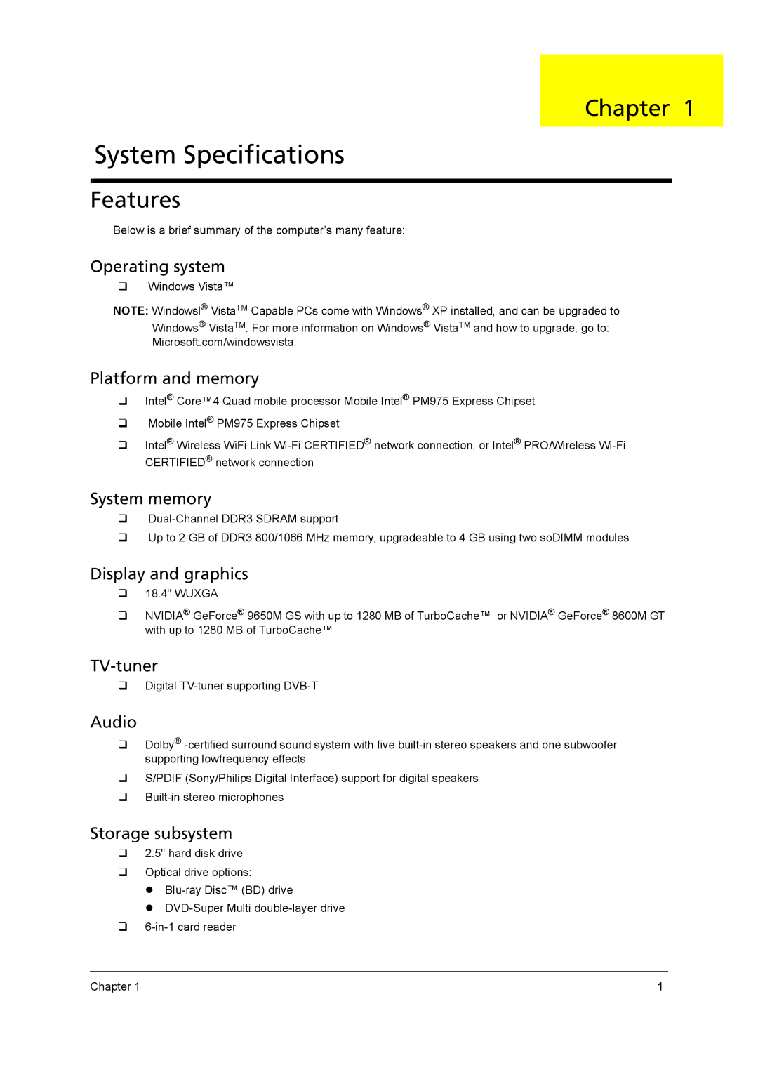 Aspire Digital 8930Q manual Chapter, Features 