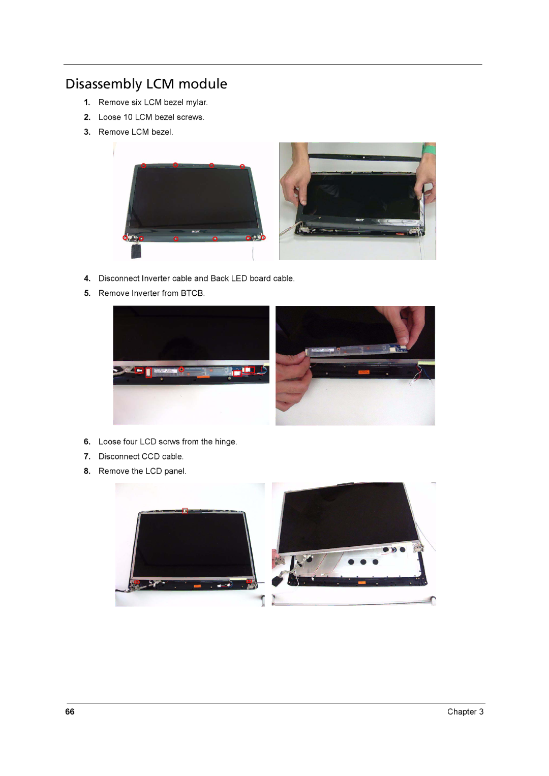 Aspire Digital 8930Q manual Disassembly LCM module 