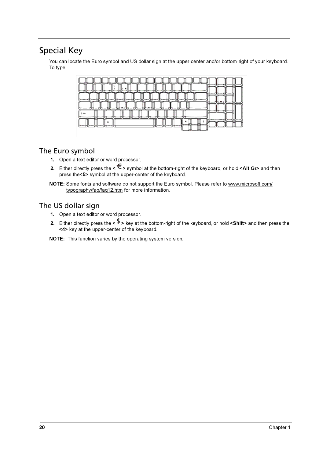 Aspire Digital 8930Q manual Special Key, Euro symbol, US dollar sign 