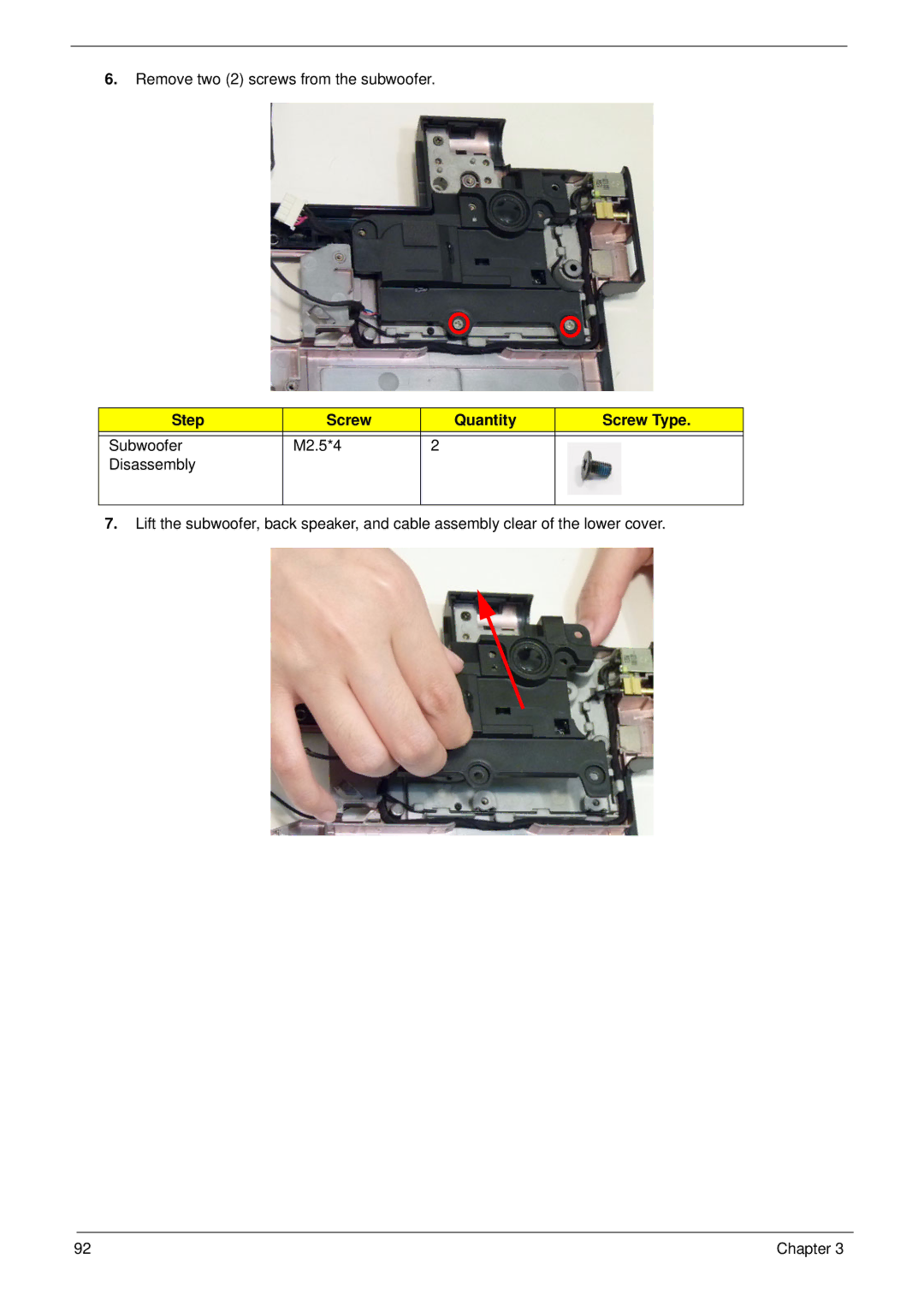 Aspire Digital 8943G manual Remove two 2 screws from the subwoofer 