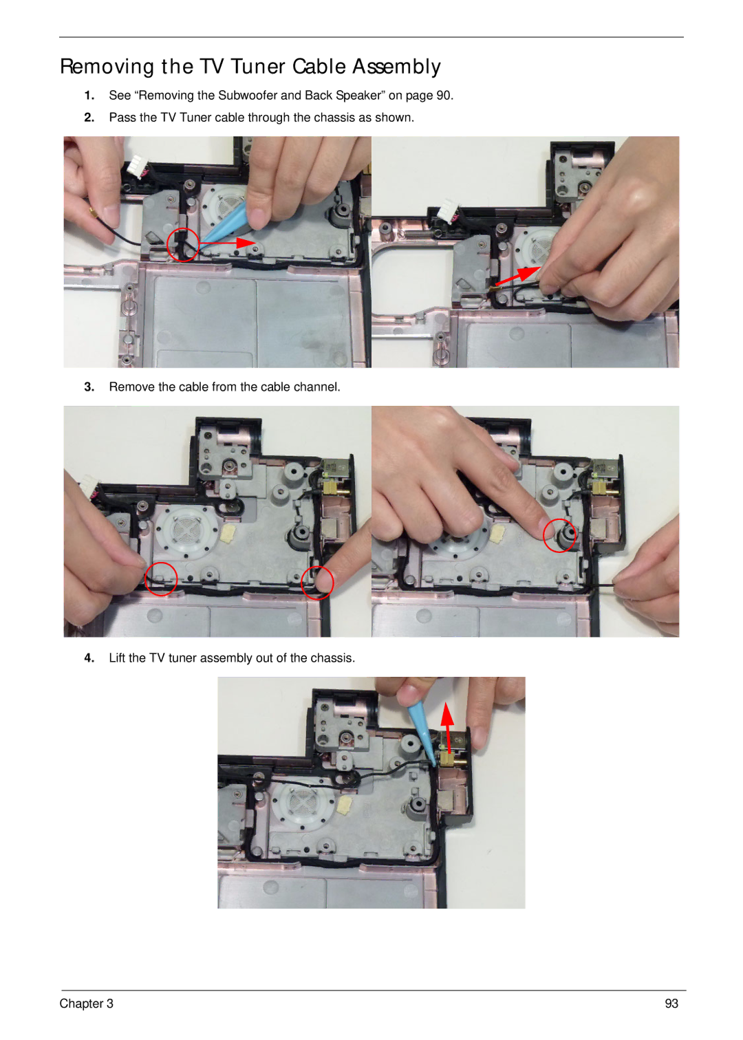 Aspire Digital 8943G manual Removing the TV Tuner Cable Assembly 