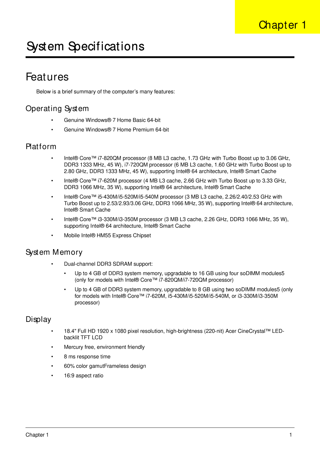 Aspire Digital 8943G manual System Specifications 