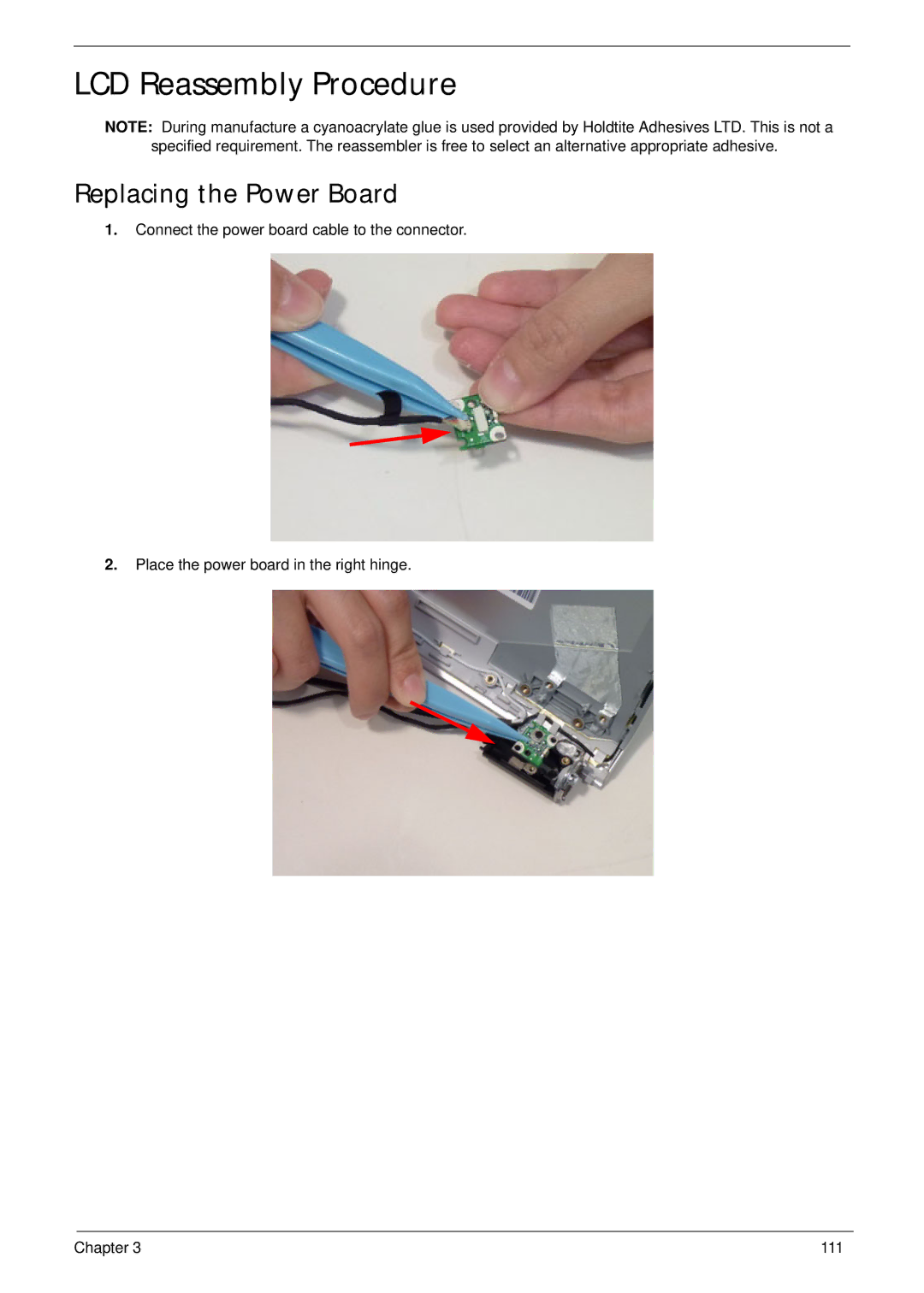 Aspire Digital 8943G manual LCD Reassembly Procedure, Replacing the Power Board 