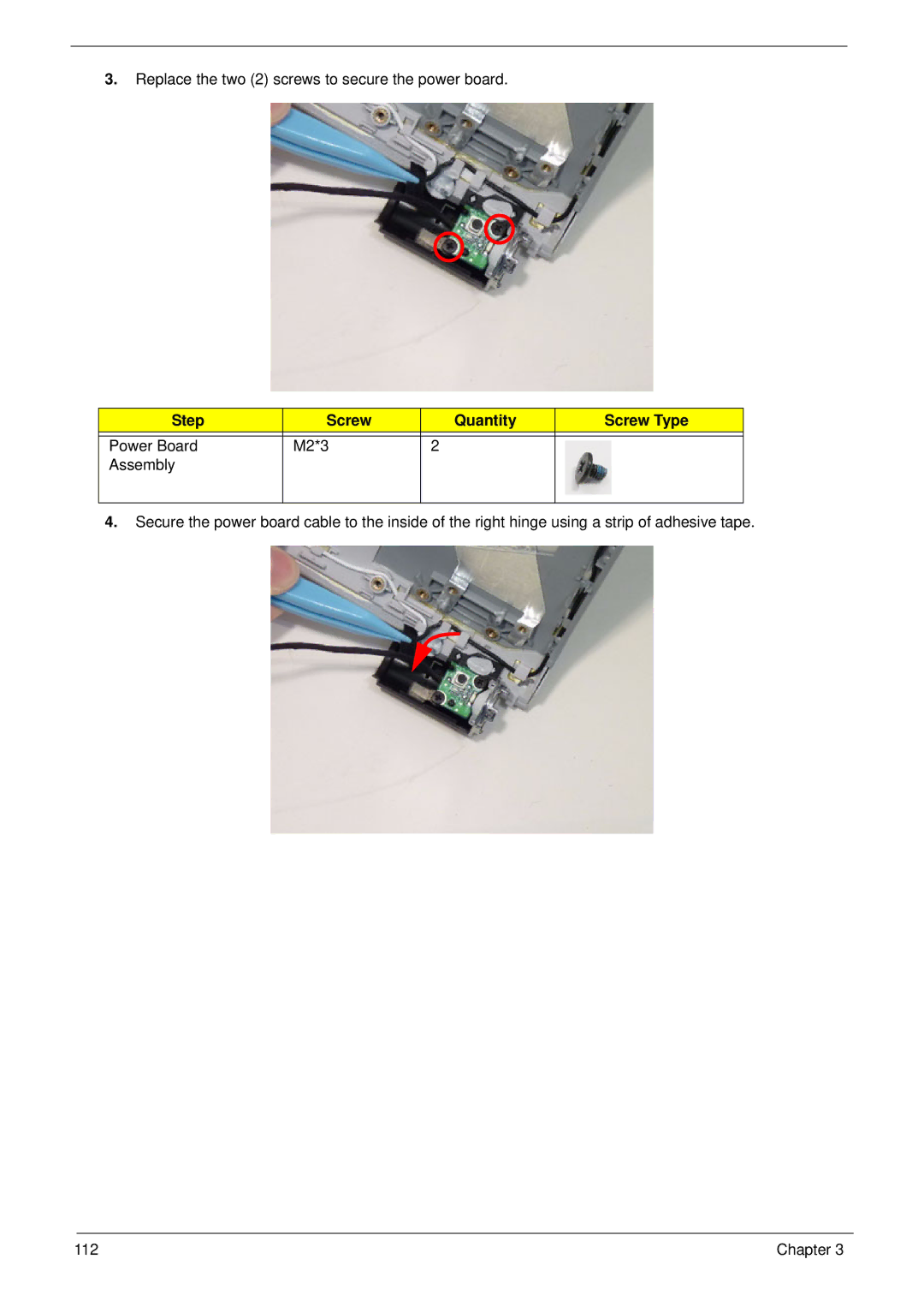 Aspire Digital 8943G manual Replace the two 2 screws to secure the power board 