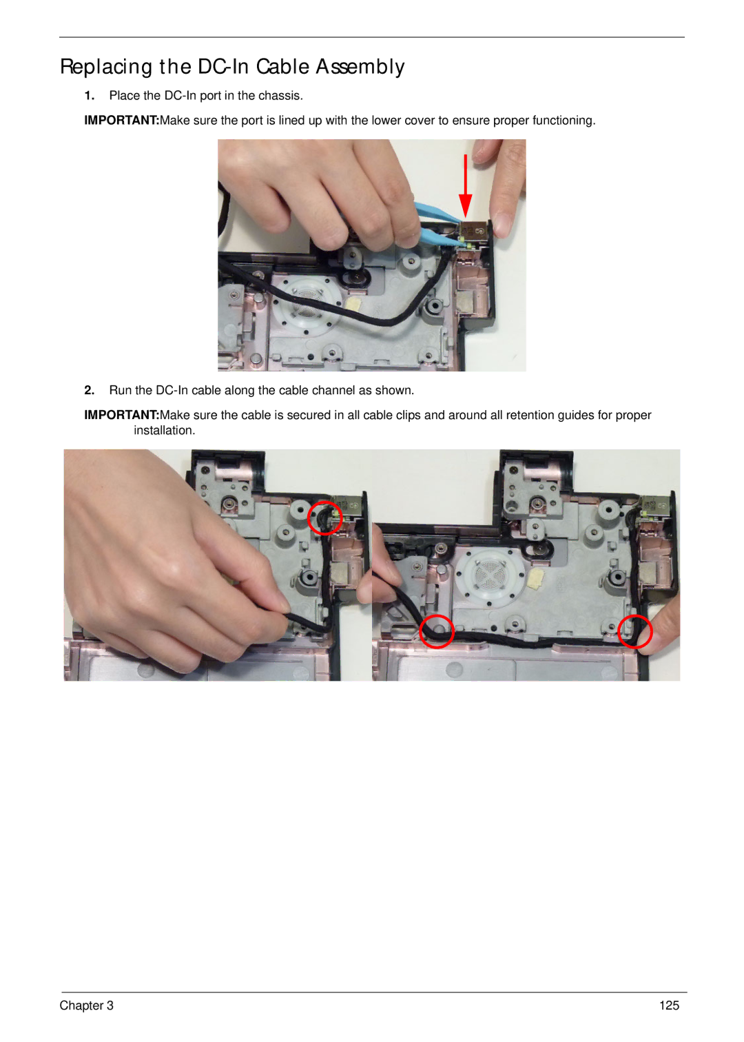 Aspire Digital 8943G manual Replacing the DC-In Cable Assembly 