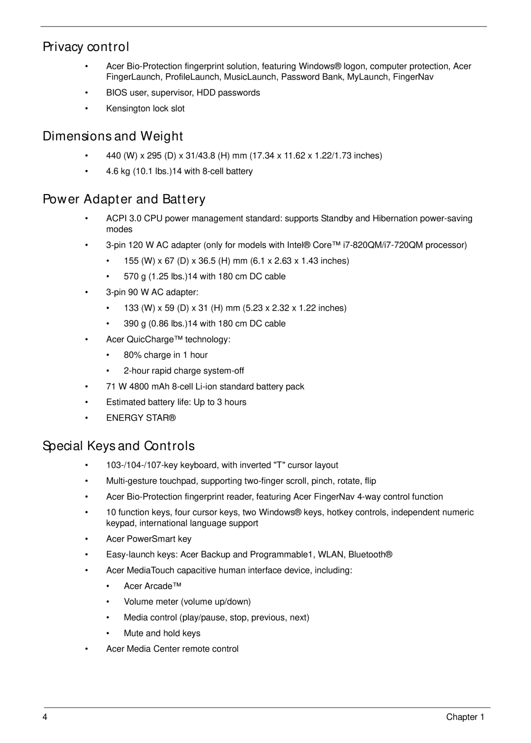 Aspire Digital 8943G manual Privacy control, Energy Star 