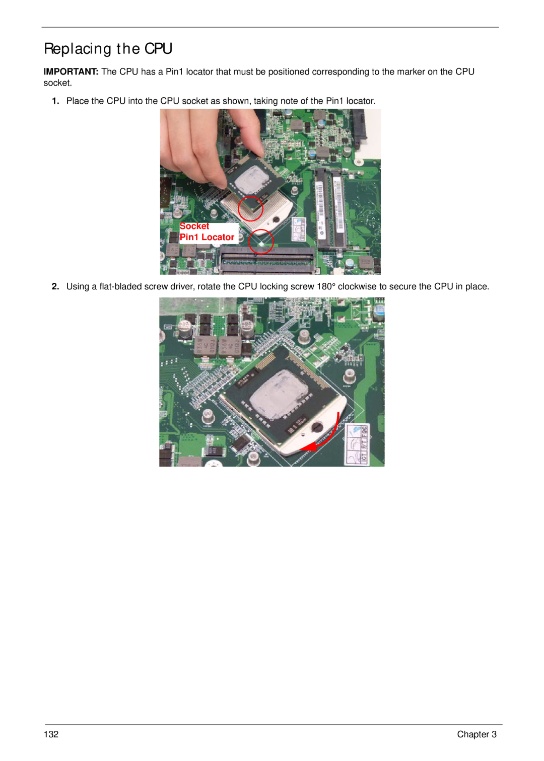 Aspire Digital 8943G manual Replacing the CPU, Socket Pin1 Locator 