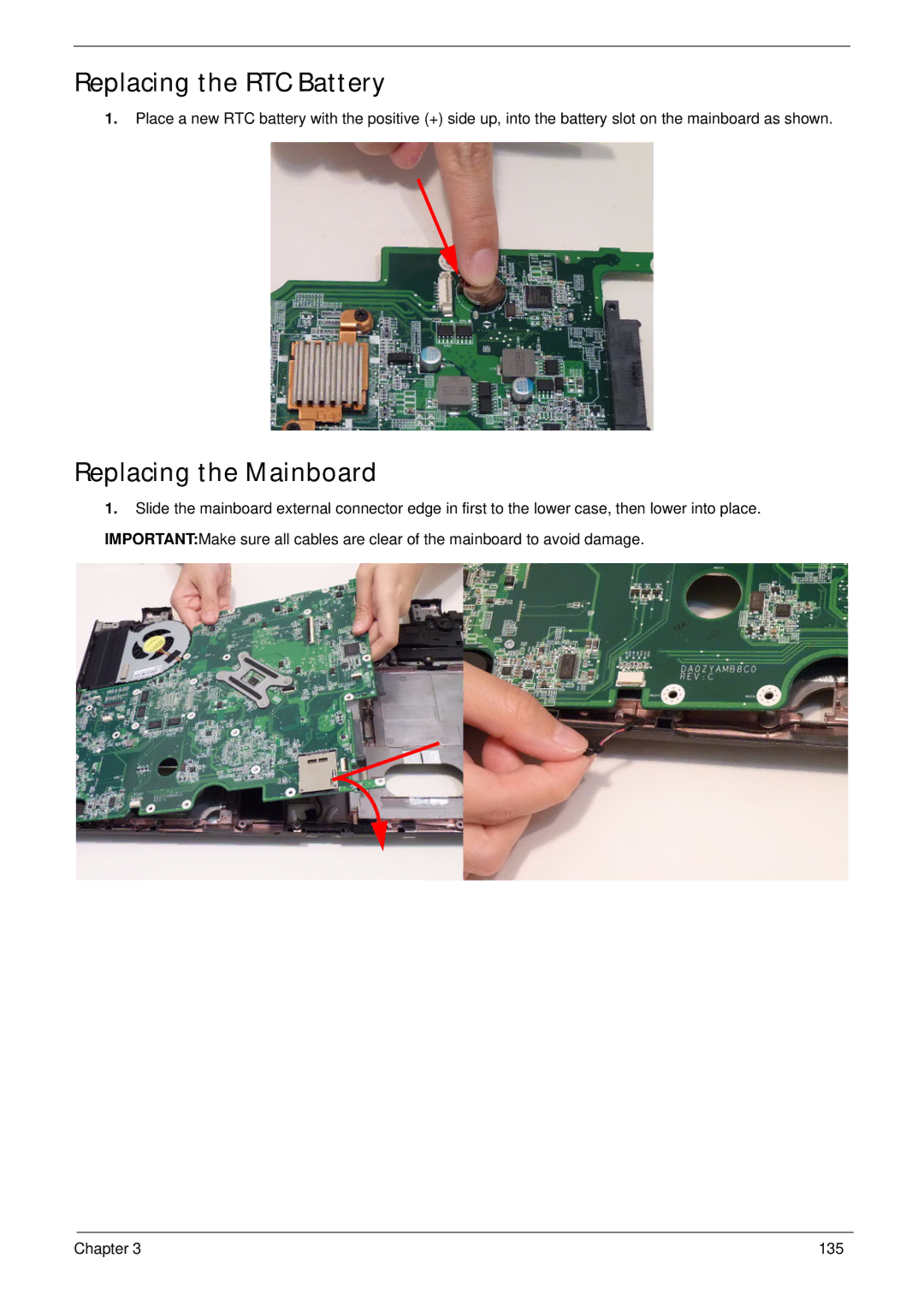 Aspire Digital 8943G manual Replacing the RTC Battery, Replacing the Mainboard 