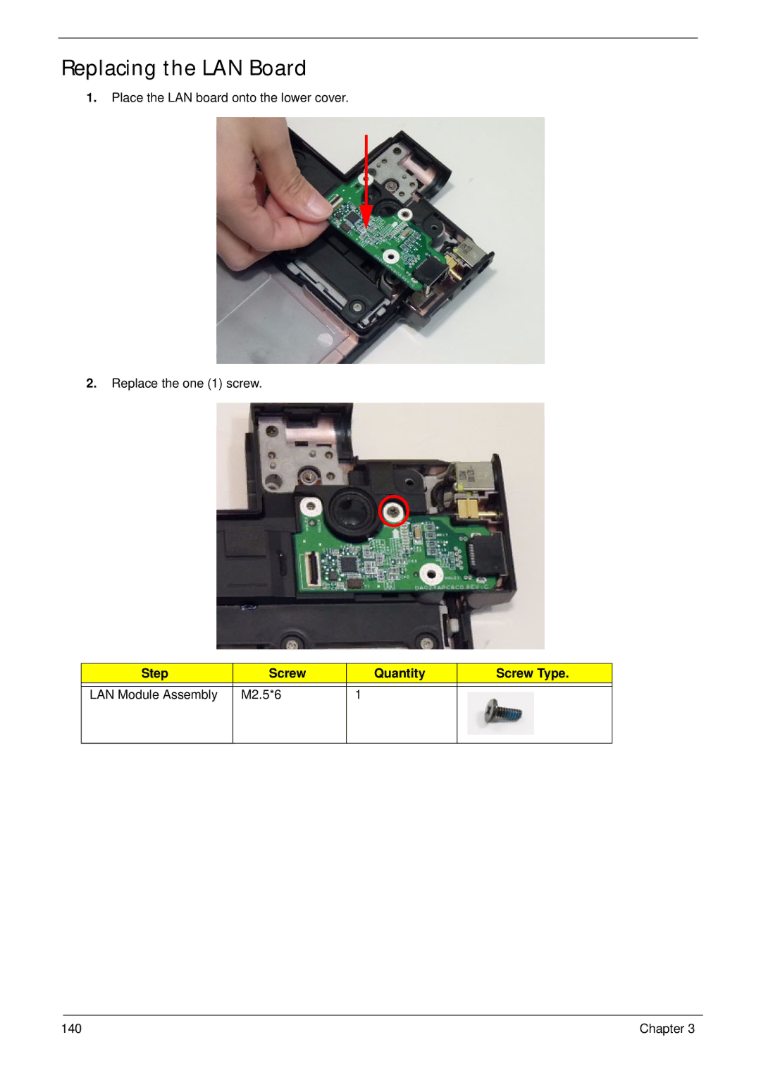 Aspire Digital 8943G manual Replacing the LAN Board 