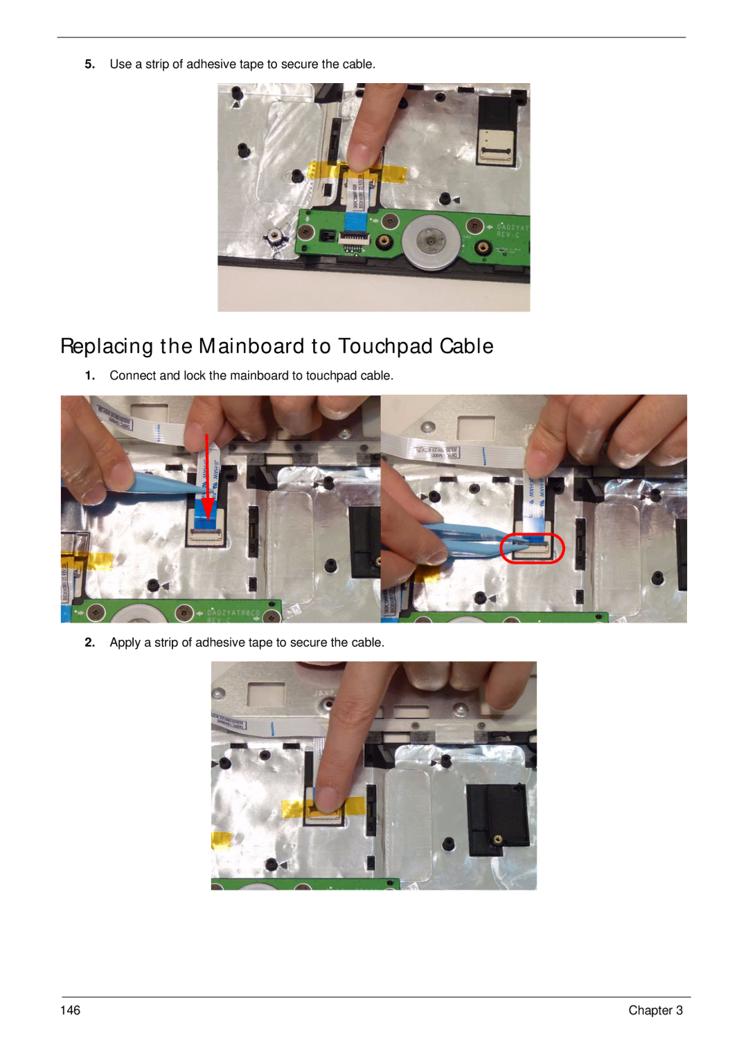 Aspire Digital 8943G manual Replacing the Mainboard to Touchpad Cable 